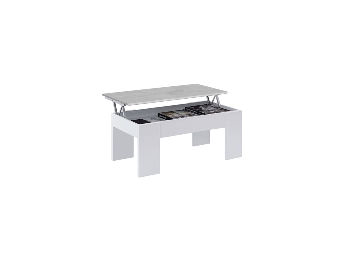 Mesa de centro elevable Low Cost Blanco Artik (Blanco Mate) - Gris Cemento 100 x 45–56 x 50 cm