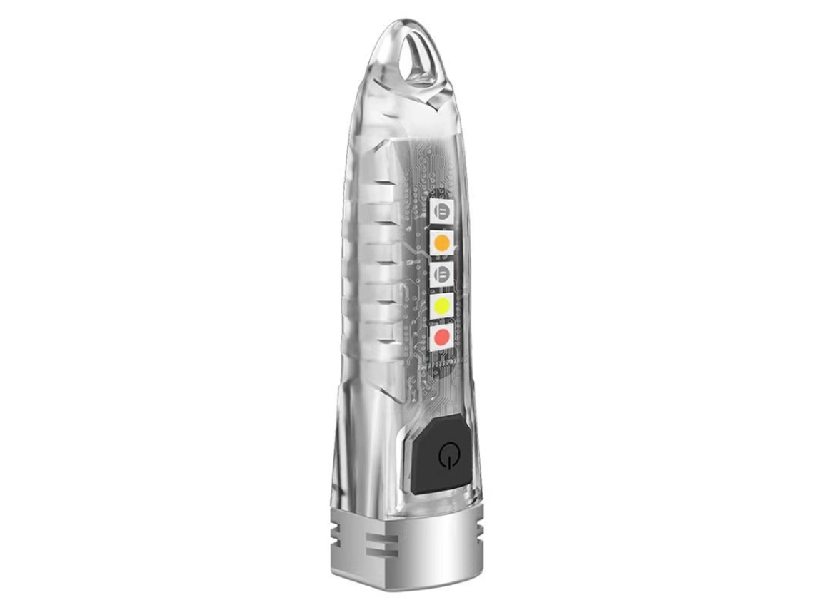 Mini linterna llavero multifuncional de alta potencia para uso en exteriores y en el hogar (blanco transparente)