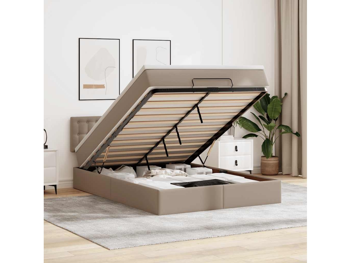 Syfax™ Estructura Cama Otomana Colchón Cappucino Cuero Sintético