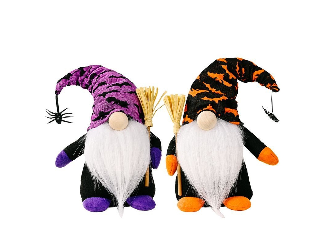 Juego De 2 Muñecos De Peluche Decorativos De Gnomos Brujas De Halloween Para El Hogar Y Fiestas.