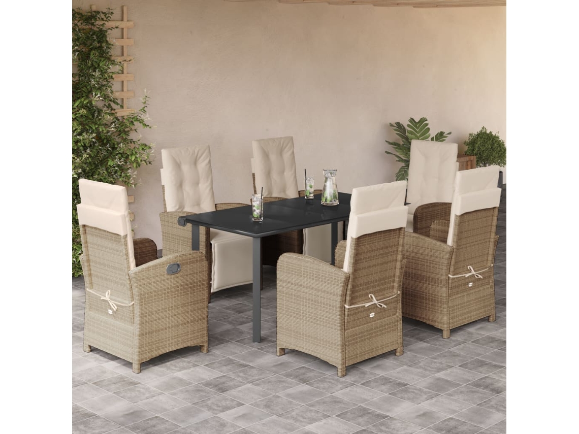 Juego de comedor de jardín de 7 piezas con cojines de mimbre beige de DKD Home Decor
