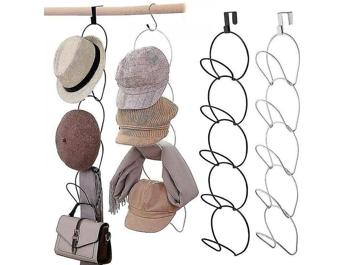 2026-porta Gorros Para Puerta 5 Anillos Organizador De Gorras Bufandas Ropa Accesorios Negro/blanco 71cm Blanco