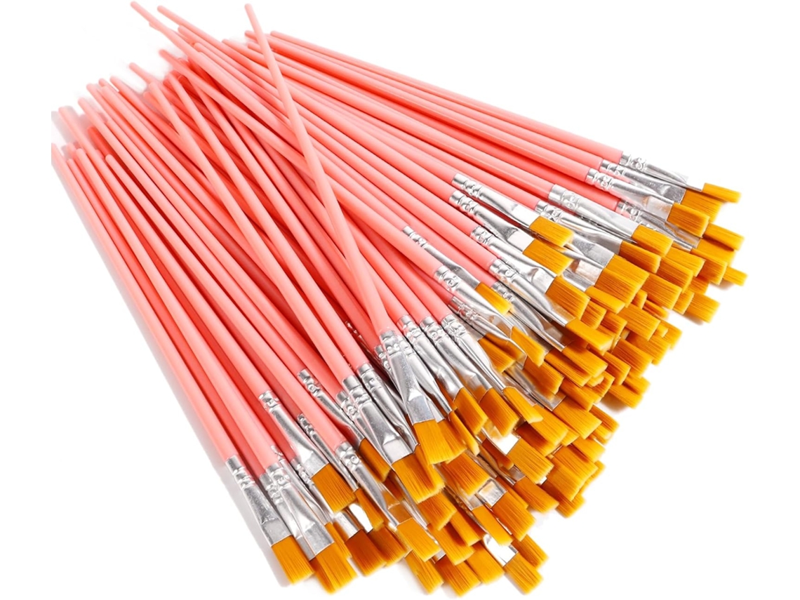 Juego de 50 pinceles planos de nailon, pinceles pequeños para óleo y acuarela Digitallab (rosa)
