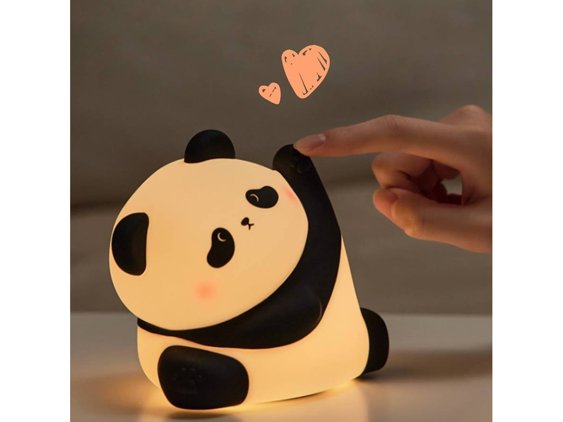 Luz nocturna de panda, recargable, con 3 niveles de intensidad LED, blandita, para guardería (negra)