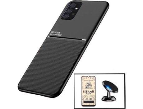 Kit Funda Magnetic Lux, Cristal Templado CeramicGlass Full Cover y Soporte Magnético de Coche Samsung Galaxy A32 4G PHONECARE Negro