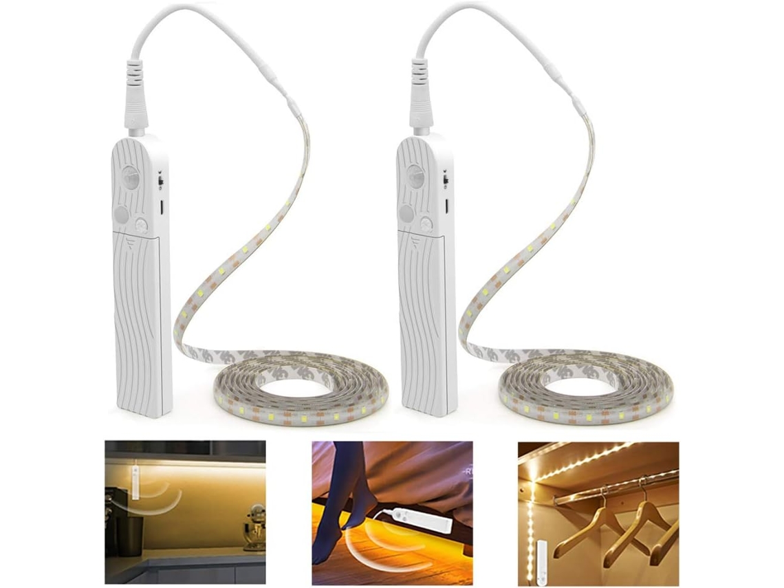 Juego De 2 Luces Led Con Sensor De Movimiento – Iluminación Impermeable Pdgrow Para Armarios – Tiras Led De 300 Cm Con Sensores – 6000k – Blanco
