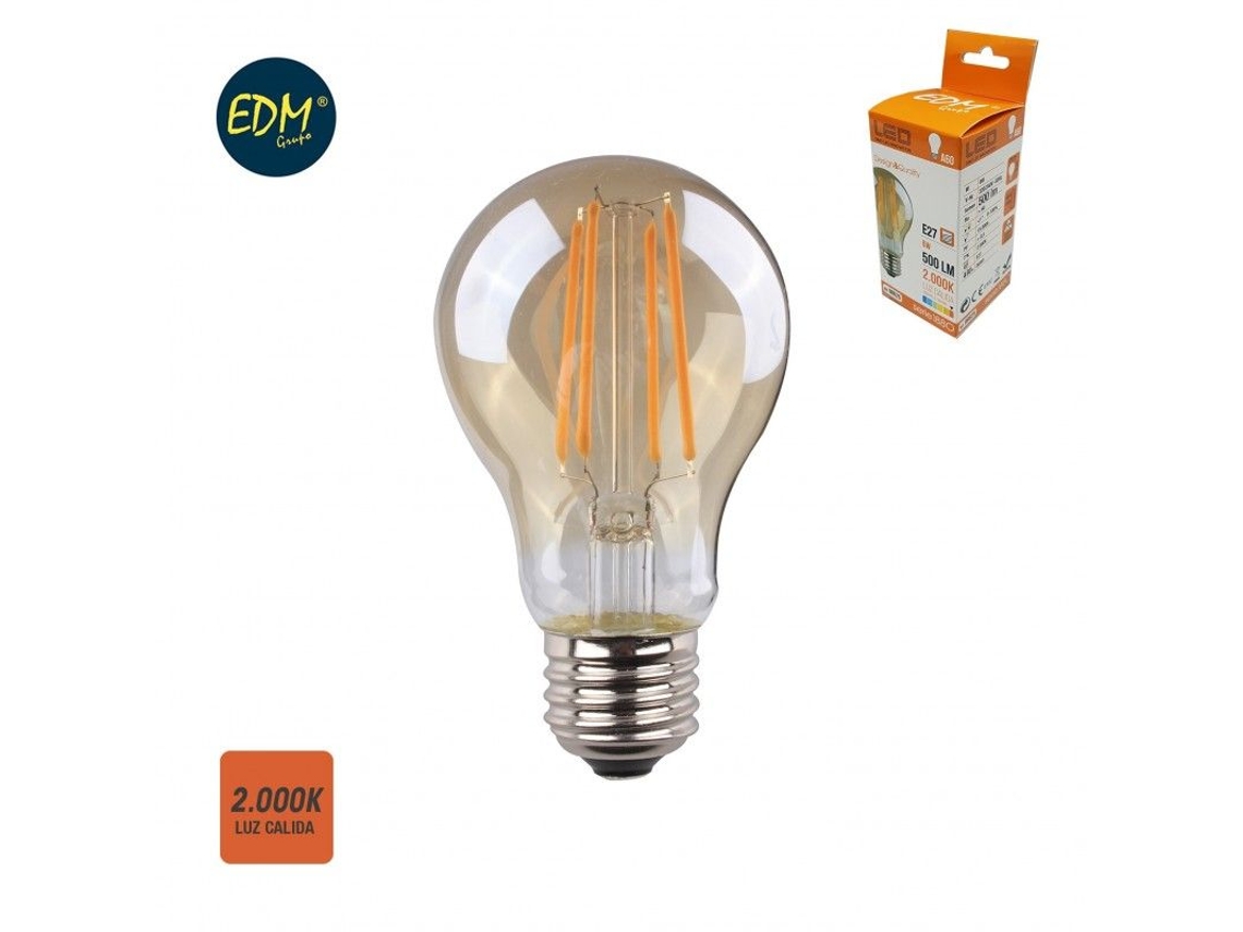 Bombilla LED Edm Filamento Vintage Estándar Vidrio E27 6w 560lm 2000k Luz Cálida Ø6x10,6cm