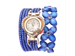 Reloj De Pulsera De Cuarzo En Aleación Con Brazalete Multicapa Y Diamantes De Imitación (azul)