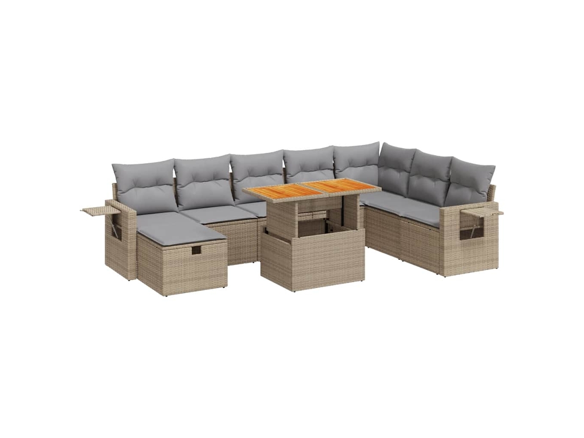 Conjunto 9 sofás jardín y cojines VIDAXL ratán sintético acacia beige