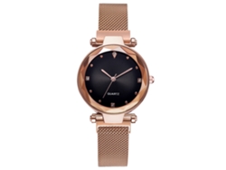 Reloj De Cuarzo Con Correa De Malla Con Pedrería, Oro Rosa, Estilo Moderno (negro)