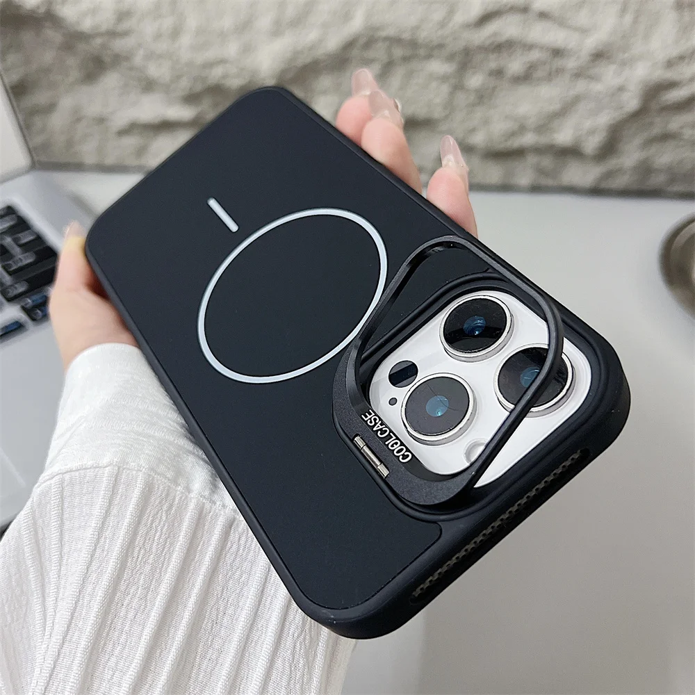 (iphone 11, Negro) Funda Magnética A Prueba De Golpes Para Iphone, Funda Protectora Con Soporte De Silicona Líquida.