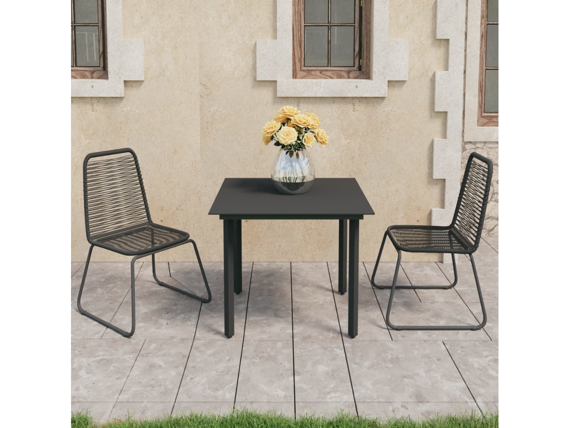 Conjunto de comedor de jardín de 3 piezas DKD Home Decor en mimbre de PVC negro