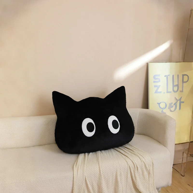 (negro, 60 Cm) Cojín Decorativo Con Forma De Cabeza De Gato Adulto, Suave Y Cómodo.