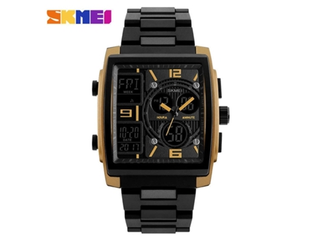 Reloj deportivo digital para hombre, reloj de pulsera analógico LED cuadrado con cronómetro resistente al agua, dorado VEANXIN