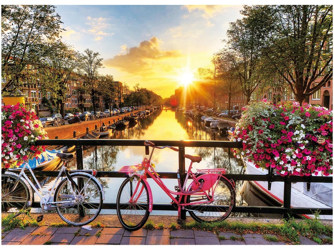 Rompecabezas Para Adultos De 500 Piezas: Ámsterdam, Primavera, Río Tranquilo, Amanecer, Flores Y Bicicletas (amarillo)
