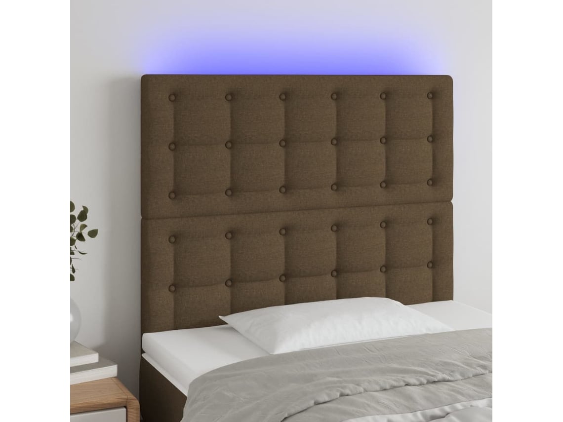 Cabecero Con Luces Led Tela Marrón Oscuro 80x5x118/128 Cm