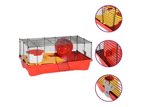 Jaula para Hámster VIDAXL Rojo (Polipropileno y Metal - 58 x 32 x 36 cm)