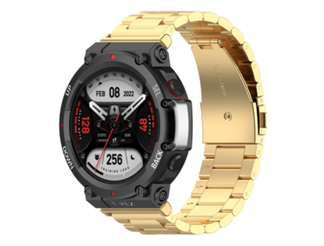 Correa de acero inoxidable tres cuentas con hebilla plegable para Huami Amazfit T-Rex 2 - dorado