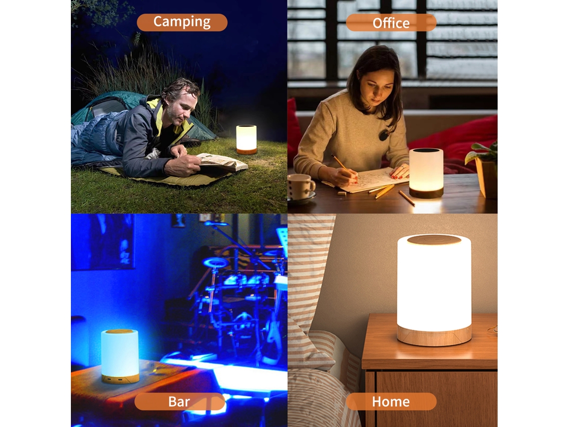 Lámpara De Mesilla De Noche Con Sensor Táctil, Luz Blanca Y Rgb, Regulable, Temporizador Y Recargable Por Usb.