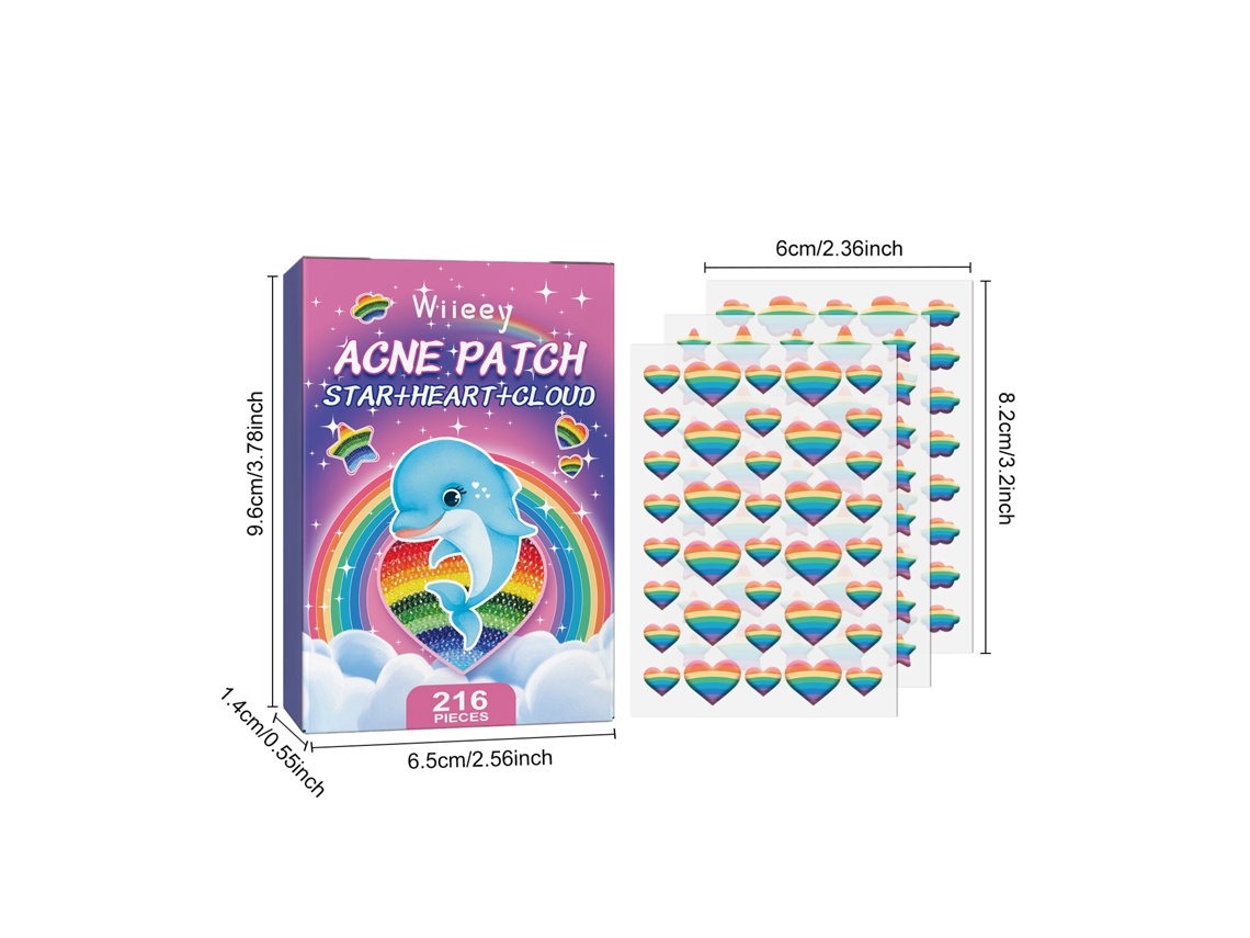 Parches coloridos para el acné Wiieey, 216 unidades, parches para eliminar el acné, pegatinas para el cuidado facial de día y de noche.
