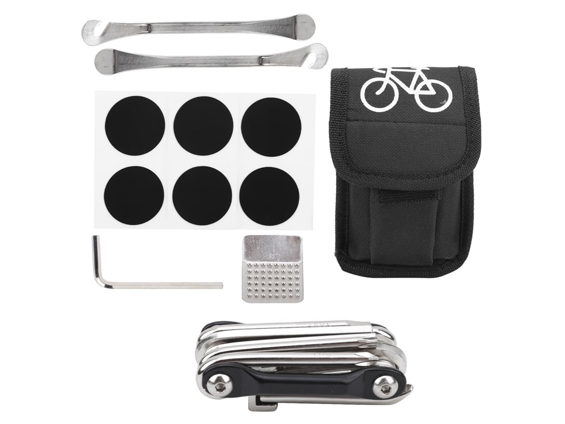 Kit De Reparo De Pneu De Bicicleta Portátil 11 Em 1 Com Ferramentas Multifuncionais E Bolsa