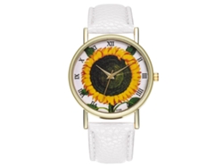 Reloj Analógico De Cuarzo Para Mujer Zhoulianfa Sunflower, Blanco Con Esfera Redonda.