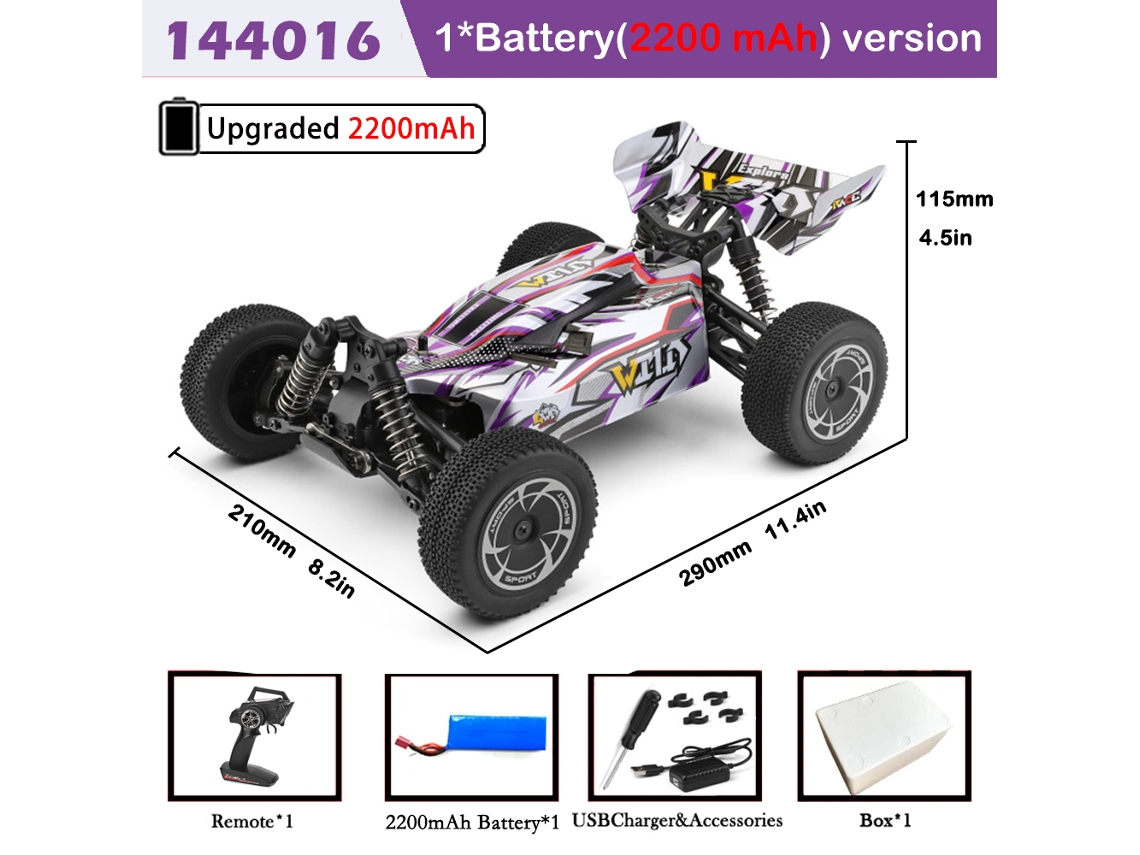 Coche RC 1/14 144016 390 Motor 35 km/h 4WD 2,4 G de alta velocidad para carreras todoterreno, juguete de control remoto para derrapar