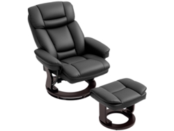 Sillón Reclinable Con Reposapiés, Giro De 360°, Piel Negra.