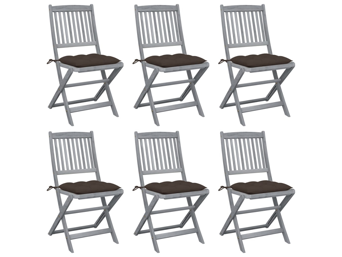 Sillas plegables de exterior de acacia maciza DKD Home Decor de 6 piezas con cojines