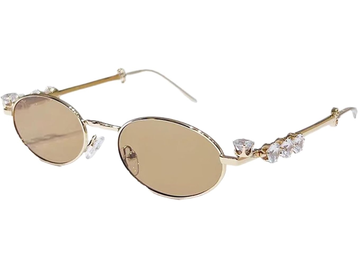 Gafas De Sol Decorativas Con Estilo Y Pedrería Estilo Hip Hop - Montura Ovalada De Metal. Accesorios.