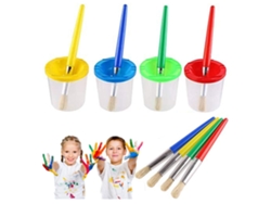 Ats-4 Pinceles De Pintura Y 4 Vasos De Pintura Sin Derramar Con Tapas Para Niños Principiantes