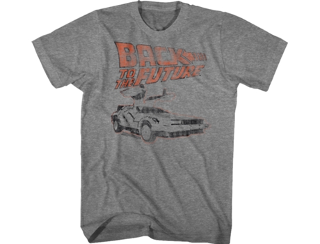 Camiseta Unisexo DEEPSTONE Distressed Logo And DeLorean Back To The Future Brezo de grafito (M)