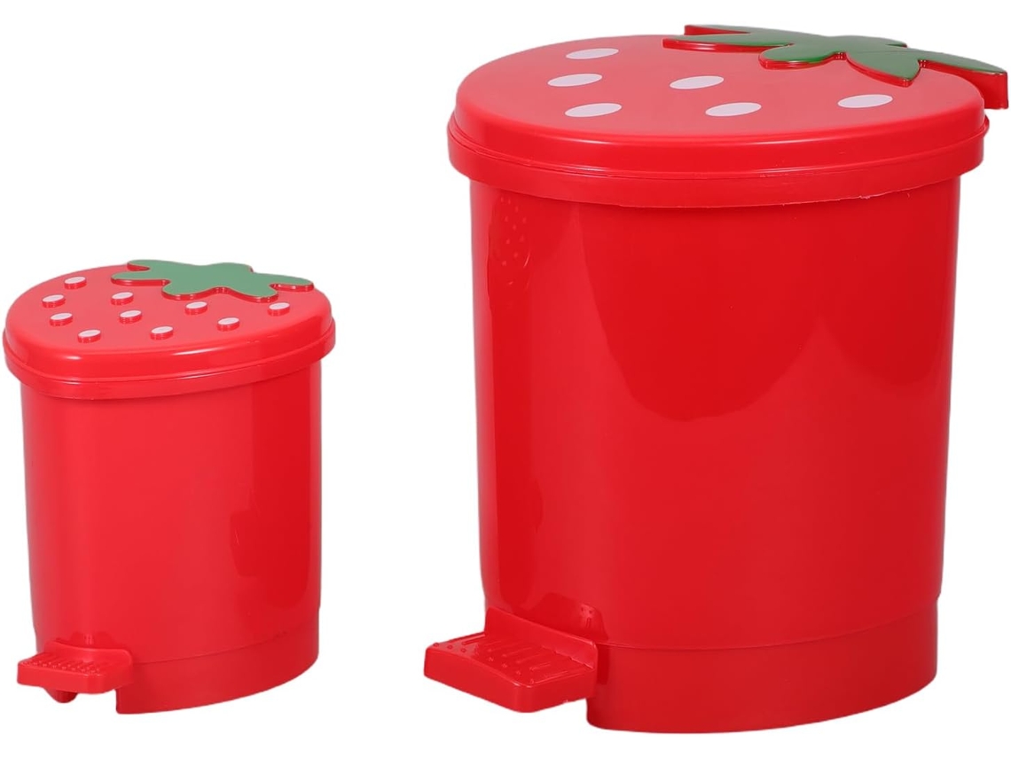 Juego De 2 Papeleras De Plástico Rojo Fresa, Tamaños Mini Y Pequeño.