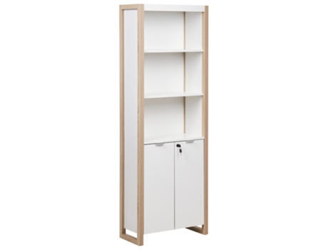 Librería con 2 puertas y 3 estantes madera clara y blanco BELIANI Johnson