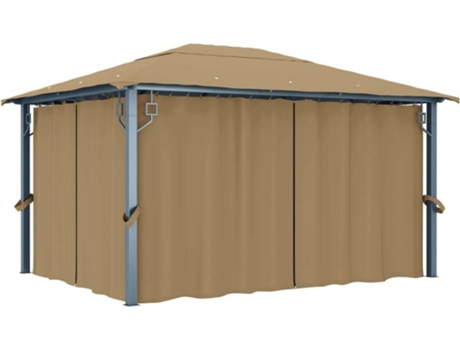 vidaXL Cenador con cortina gris taupe aluminio 400x300 cm