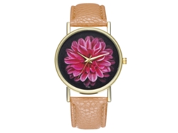 Reloj De Pulsera Informal De Piel Para Mujer Con Movimiento De Cuarzo Y Diseño De Flor De Lirio Estrellado (crema)