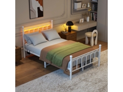 Marco De Cama 120x200 Cm, Metal Vintage, Cabecero Y Piecero Altos, Led, Usb, Almacenaje Debajo, Sólido, Fácil Montaje, Blanco