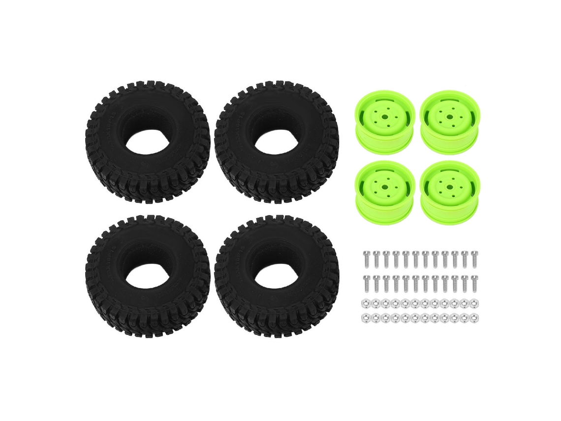Juego De Bujes De Rueda De Plástico Resistente A La Presión Con Neumáticos Verdes Para Coches Rc Tipo Crawler.