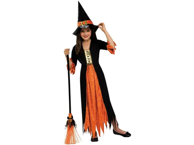 DISFRAZZES Disfraz de Bruja Gótica Niña Negro y Naranja (Talla: 8 a 10 Años)