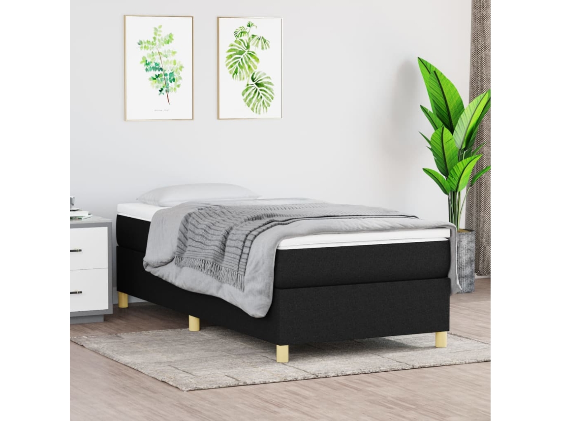 Cama Box Spring Con Colchón Tela Negro 100x200 Cm