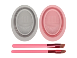 Juego De 4 Pinceles Angulares Para Cejas Con Recipiente De Limpieza De Silicona Y Tapete.
