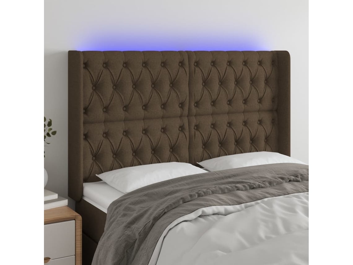 Cabecero Con Led De Tela Marrón Oscuro 163x16x118/128 Cm