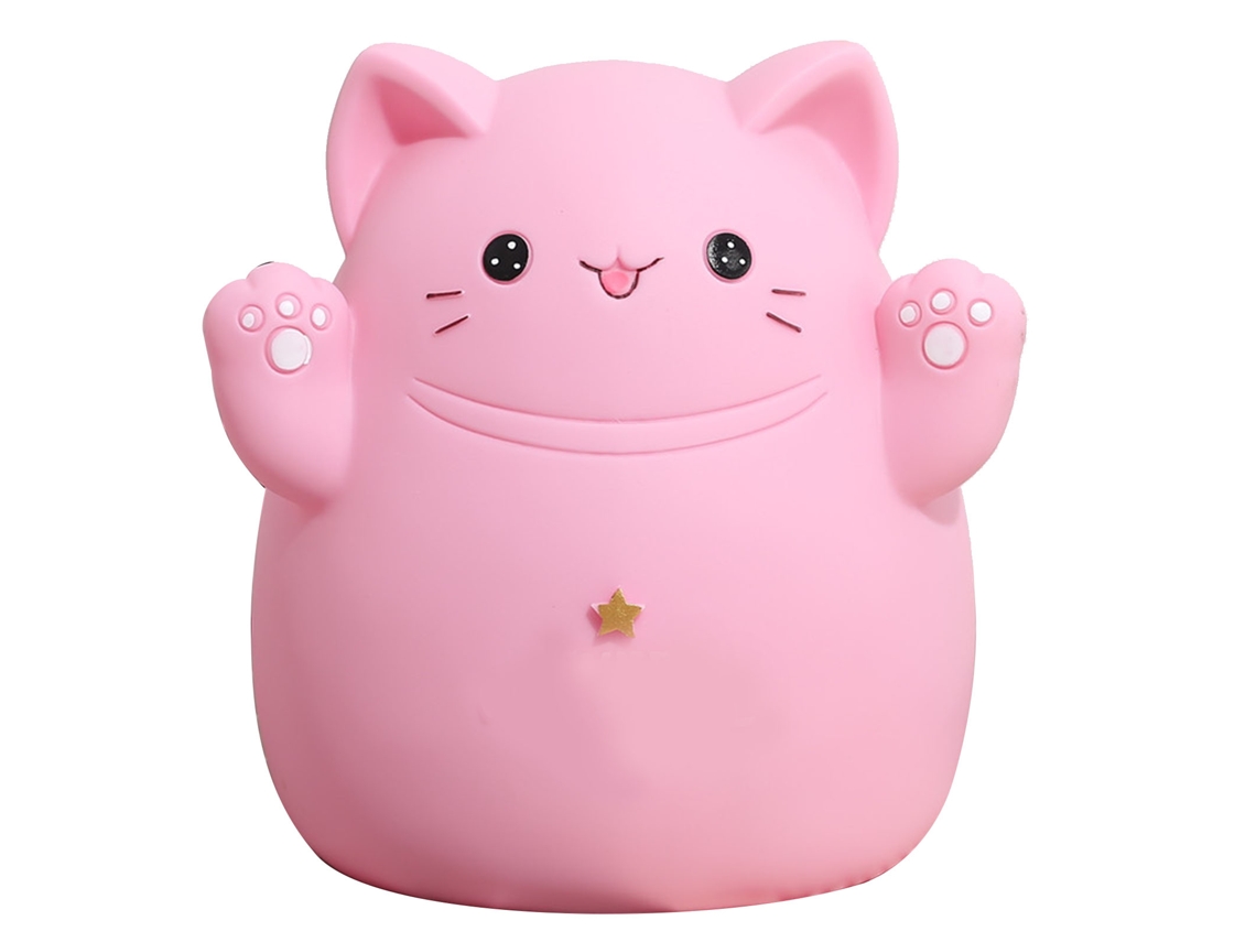 Lindo Gato Y Cerdito De Dibujos Animados, Decoración De Cocina, Regalo Para Niños, Resina, 13x11x15cm, Rosa.