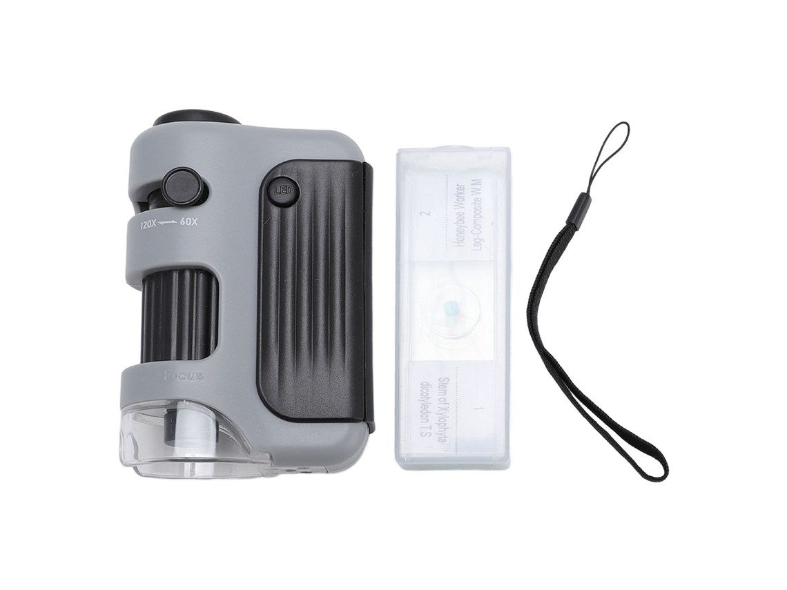 Microscopio De Bolsillo 120x Con Luz Led Educativo Portátil De Mano Para Clase Laboratorio Estudiantes