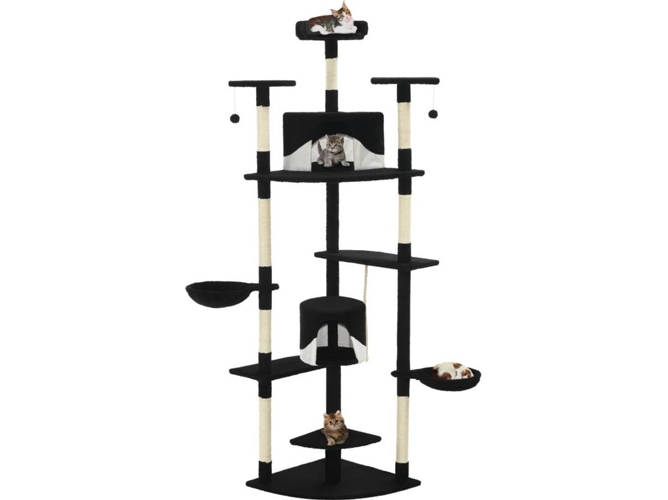 vidaXL Rascador para gatos con poste de sisal 203 cm negro y blanco