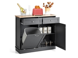 Carrito de Cocina, Armario de Basculante con Soporte para un Contenedor de Basura, Encimera de Madera de Caucho, 2 Cajones, Estante Ajustable (Gris) COSTWAY