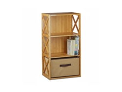 Relaxdays Estantería Con Cesta De Almacenaje, Madera, Tres Estantes, Caja Plegable, 80 X 42 X 49 Cm, 1 Ud., Marrón