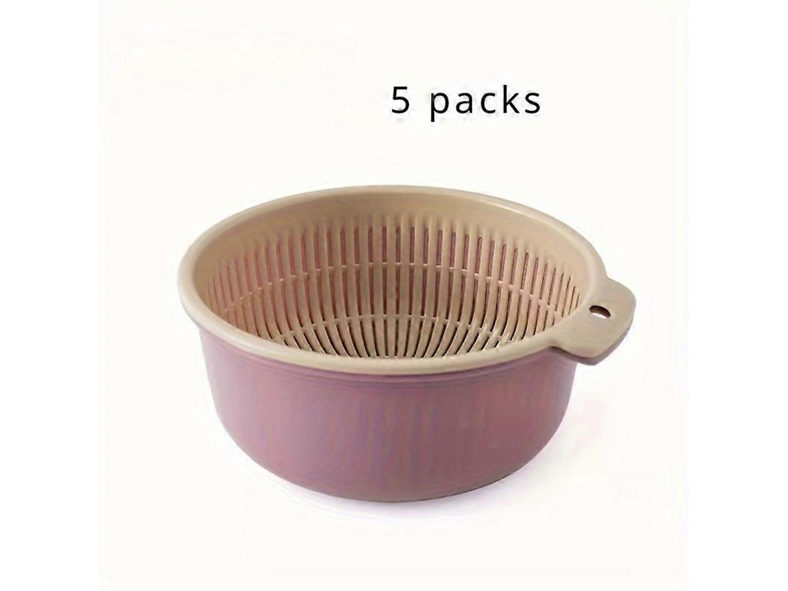 Cestas de drenaje multifuncionales de plástico de doble capa, 5 piezas para la cocina: perfectas para lavar frutas, verduras y arroz.