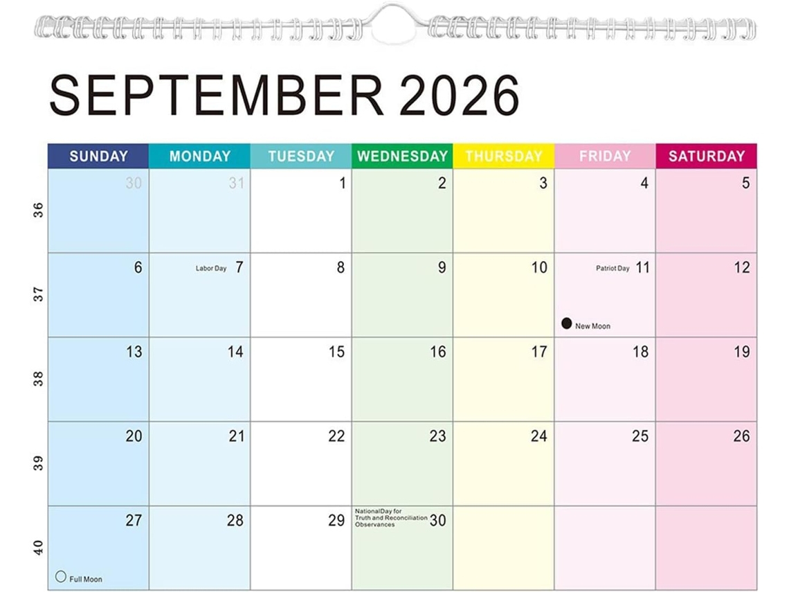 Calendario De Pared 2026, Planificador Mensual Y Semanal Con Renglones De Enero De 2026 A Junio De 2027