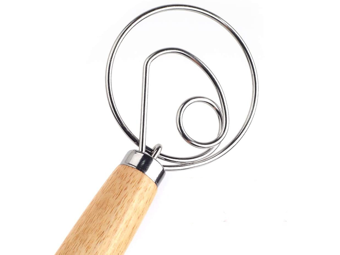 Batidor de masa de pan, batidor danés profesional, accesorio de cocina con mango de madera